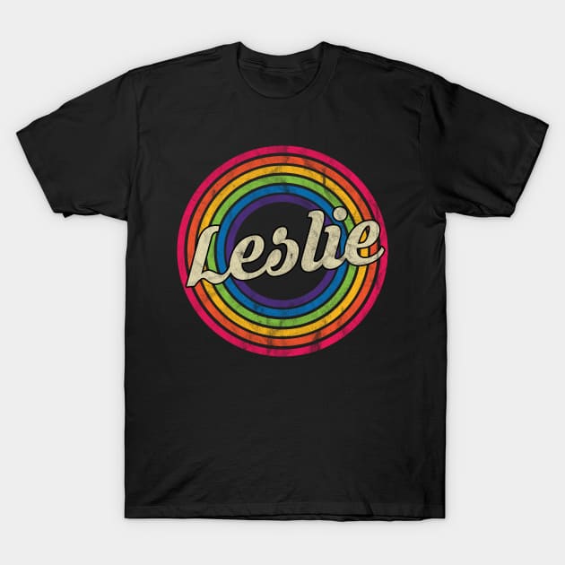 Leslie - Retro Rainbow Faded-Style T-Shirt by MaydenArt